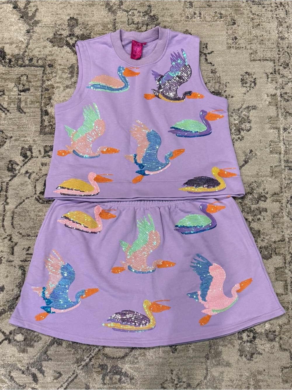 QUEEN OF SPARKLES Lavender Sequin Pelican Tank & Skirt Set - Multicolor Sequins